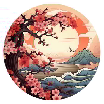 AI generated Cherry blossoms in the sunset background. Japanese tattoo style. AI Generated photo