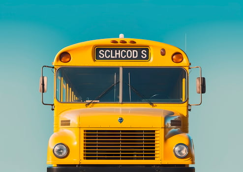 AI generated Front view of a yellow school bus. AI Generated photo