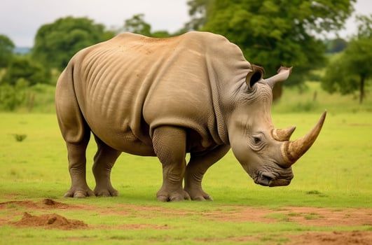 AI generated White Rhino grazing. AI Generated photo