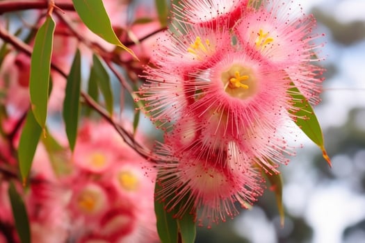 AI generated Beautiful Gum tree pink flowers and buds. AI Generated photo