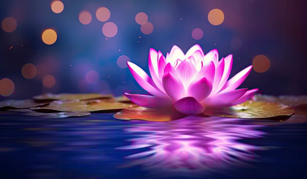AI generated Lotus Pink light purple floating light sparkle purple background. AI Generated photo