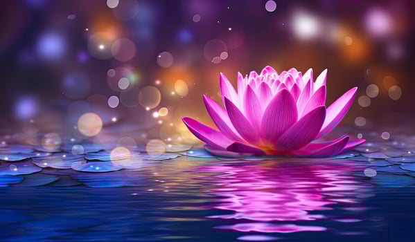 AI generated Lotus Pink light purple floating light sparkle purple background. AI Generated photo