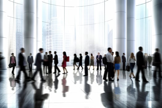 AI generated Group of people in the lobby. Business center. AI Generated photo