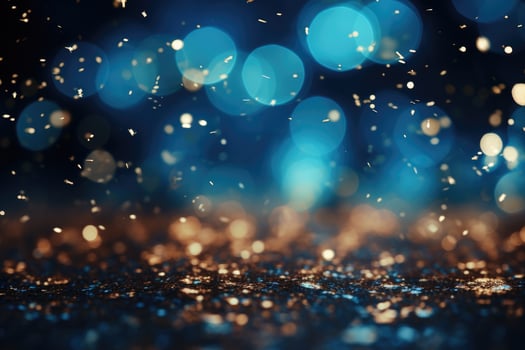AI Generated Abstract blue bright light glittering bokeh blur background. Generative AI photo