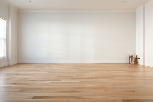 AI Generated Empty room and wall and wooden floor with interesting with glare from the window. Interior background for the presentation. Generative AI photo