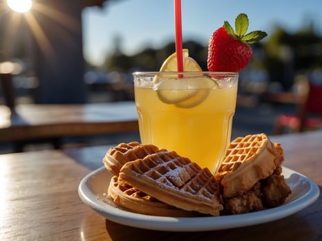 AI generated Crispy fried chicken with waffles and maple syrup photo