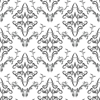 Seamless damask pattern vector in black and white colors. Luxury ornament for decoration interior. Vintage style element. Design for fabric and textile, wallpaper, curtain, room wall. photo