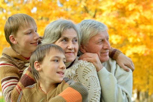 Grandparents and grandchildren together in autumn park photo