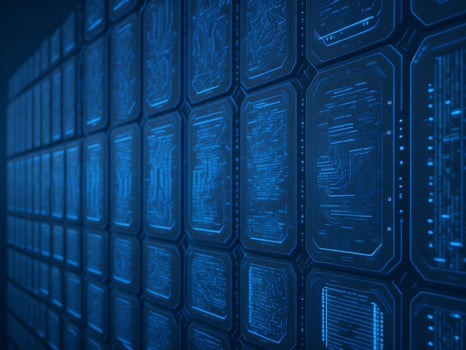 AI generated Blue digital binary data on computer screen background. binary code background . abstract blue background photo