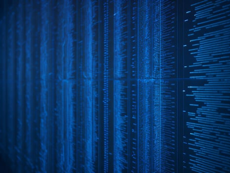 AI generated Blue digital binary data on computer screen background. binary code background . abstract blue background photo