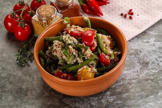 Vegan boiled quinoa with vegetables photo