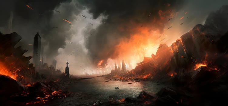 AI generated World Collapse. Doomsday Scene in a Digital Painting. AI Generative photo
