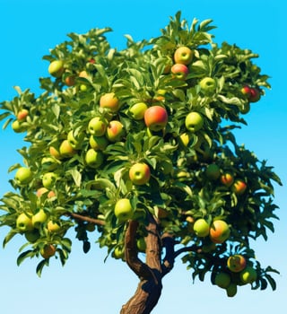 AI generated A apple tree withe apple against a blue sky photo