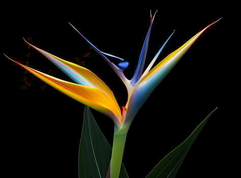 AI generated Bird of paradise flower isolated on black background. AI Generated photo