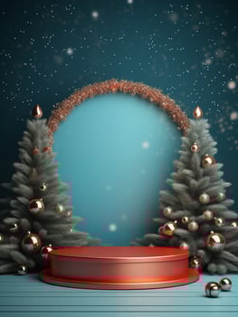AI generated Christmas background with a podium mockup photo