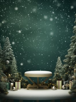 AI generated Christmas background with a podium mockup photo