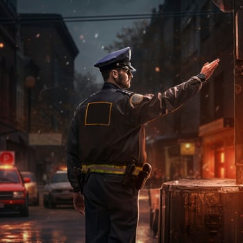 AI generated Police man is directing traffic, Digital Illustration photo