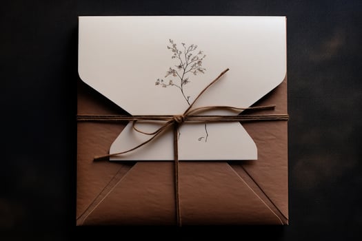 AI generated Envelope with a gift on a dark background with a bow, a beautifully designed wedding invitation enveloped in minimalist style, AI Generated photo