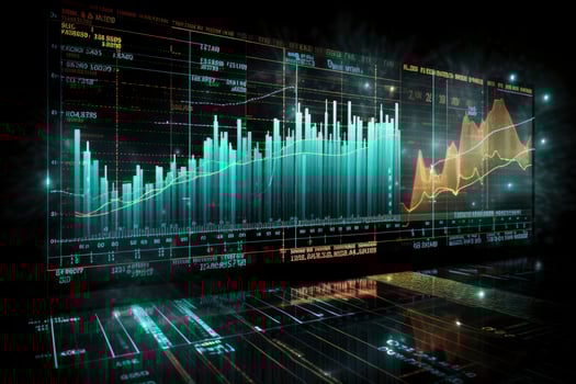 AI generated Digitally Generated Currency and Exchange Stock Chart for Finance and Economy Based Computer Software and Coding Display. AI Generated photo