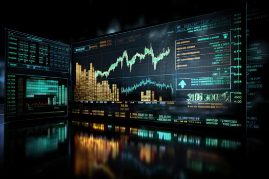 AI generated Digitally Generated Currency and Exchange Stock Chart for Finance and Economy Based Computer Software and Coding Display. AI Generated photo