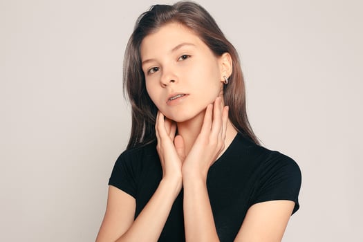 Portrait of teen girl showing dental braces. photo