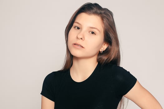 Portrait of teen girl showing dental braces. photo