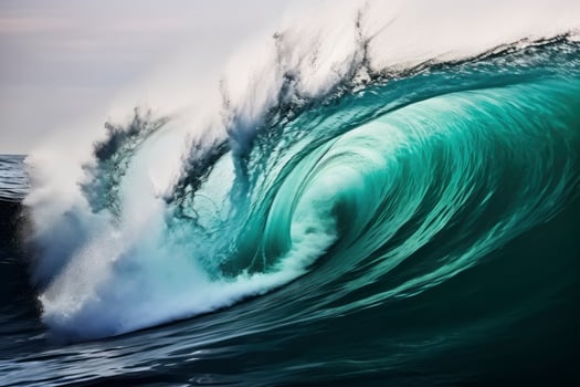 AI generated Extreme close up of thrashing emerald ocean waves. AI Generated photo