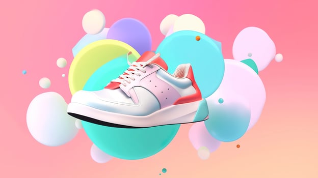 AI generated Flying trendy sneakers on creative colorful background, Stylish fashionable concept. AI Generated photo