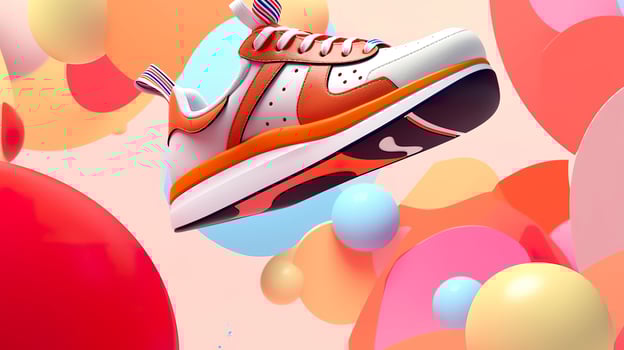 AI generated Flying trendy sneakers on creative colorful background, Stylish fashionable concept. AI Generated photo
