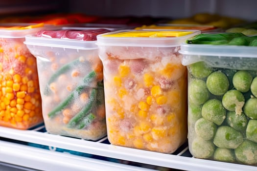 AI generated Frozen food in the freezer. Frozen vegetables. AI Generated photo