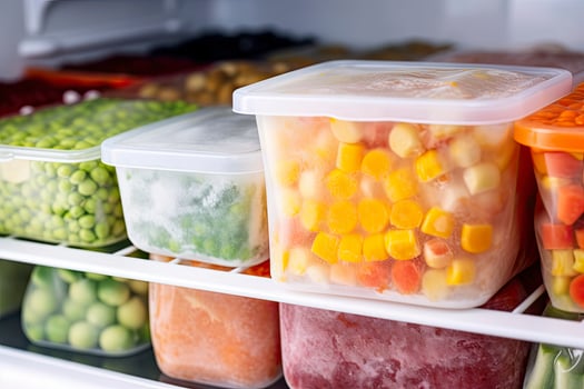 AI generated Frozen food in the freezer. Frozen vegetables. AI Generated photo
