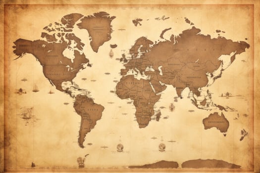 AI generated Great detailed illustration of the world map in vintage style. AI Generated photo