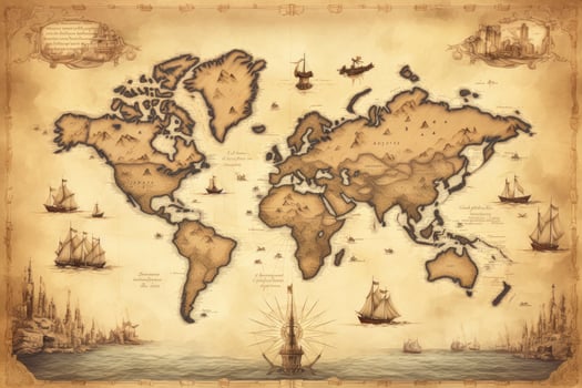 AI generated Great detailed illustration of the world map in vintage style. AI Generated photo