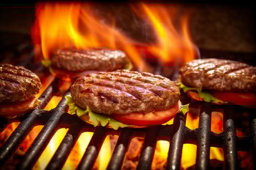AI generated Hamburgers on the grill. AI Generated photo