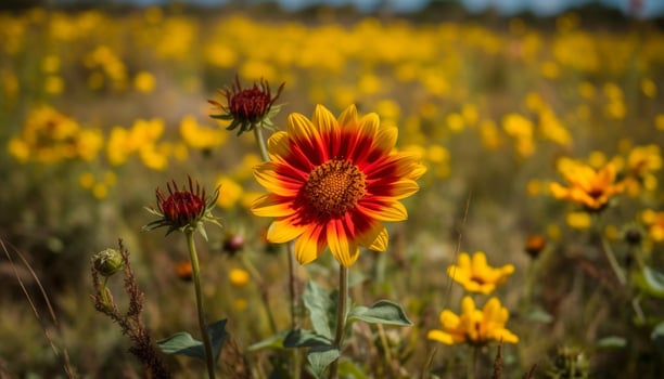 AI generated Yellow sunflower in a meadow, vibrant colors of nature beauty generated by AI photo