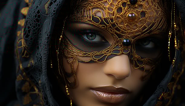 AI generated Beautiful woman in gold mask exudes elegance and sensuality generated by AI photo