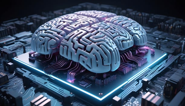 AI generated 3D mechanical brain robot computer memory photo