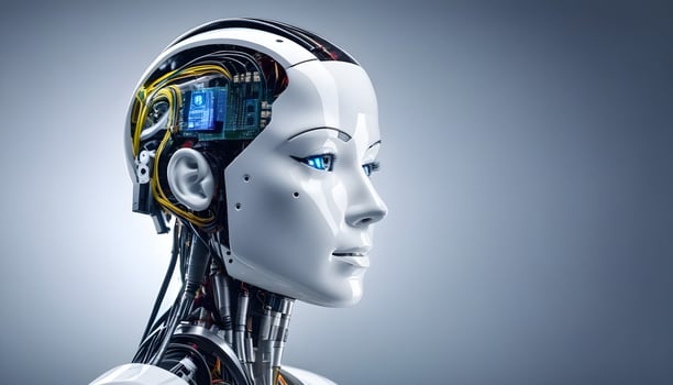 AI generated 3D mechanical brain robot computer memory photo