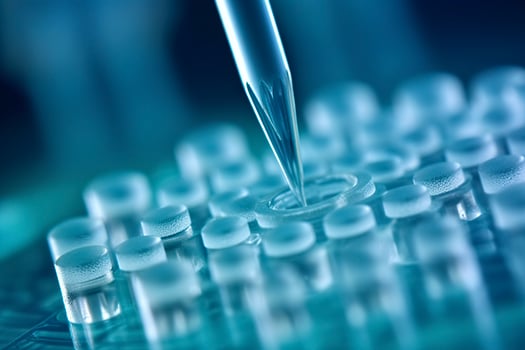 AI generated Macro shot of doctor tip and plastic plate for immunosorbent assay. AI Generated photo