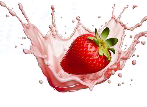 AI generated milk or yogurt splash with strawberries isolated on white background, 3d rendering. AI Generated photo