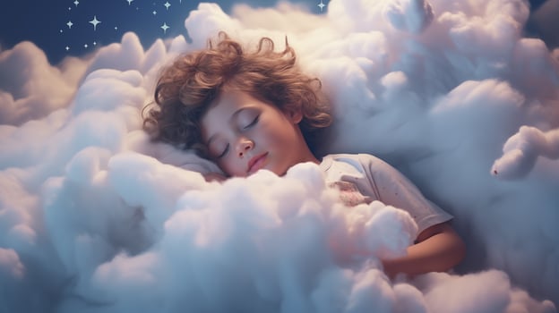 AI generated a little boy sleeping in the clouds photo