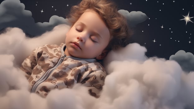 AI generated a baby sleeping in a cloud with stars photo