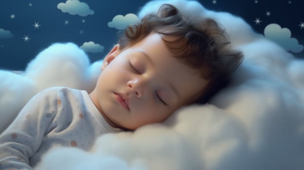 AI generated a baby sleeping in a cloud with stars photo