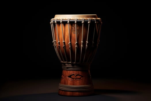 AI generated Djembe drum on black background. Traditional percussion musical instrument of African culture. Suitable for musical design, article, blog, social media post, album photo