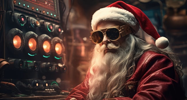 AI generated A hipster's portrait of Santa Claus in his own home photo