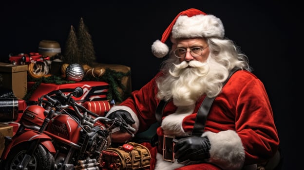 AI generated Santa Claus with vintage retro toys on background with copy space photo