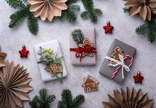 Festive gift box with eco design. Christmas concept photo