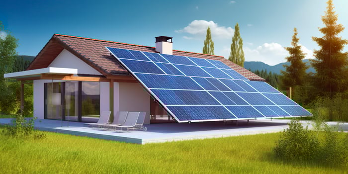 AI generated Photovoltaic solar panels. Sustainable energy. A mini power plant for a home. Generative AI photo
