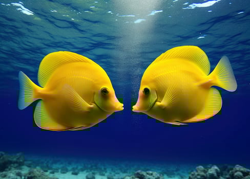 AI generated Two yellow tangs, face to face.  AI Generated. photo