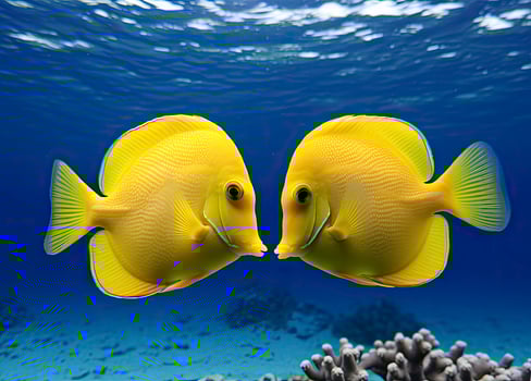 AI generated Two yellow tangs, face to face.  AI Generated. photo